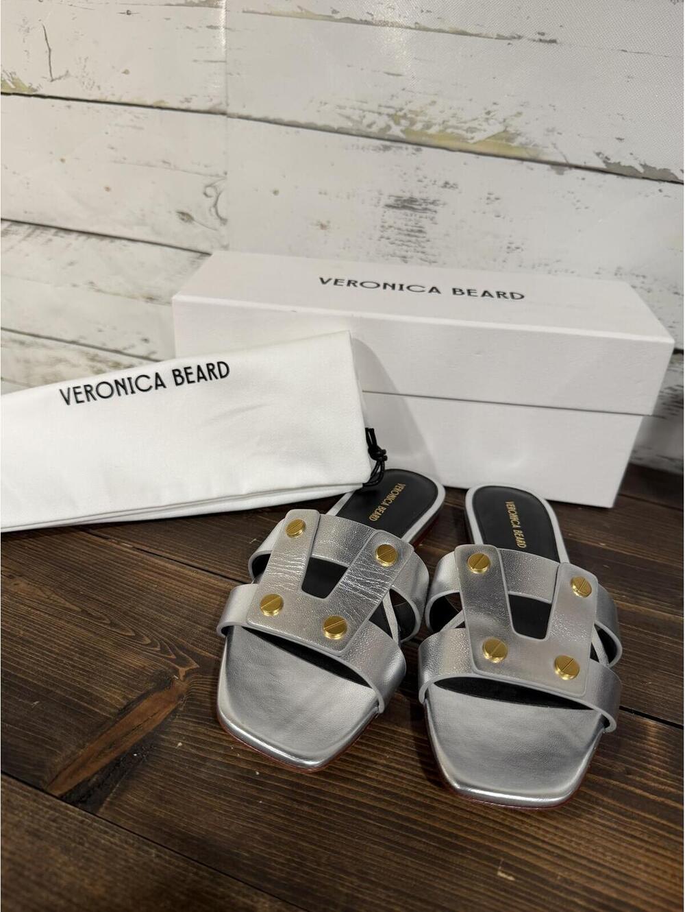Veronica Beard Via Slide Silver Leather Women's 7 IOB Floor Model